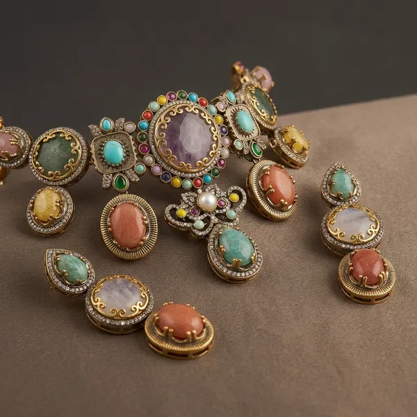 Multicolor_Stone_Antique_Gold_Tone_Choker_Jewellery_Set_For_Women