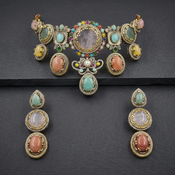 Multicolor_Stone_Antique_Gold_Tone_Choker_Jewellery_Set_For_Women