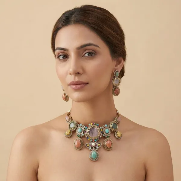 Multicolor_Stone_Antique_Gold_Tone_Choker_Jewellery_Set_For_Women