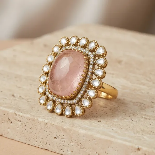 Pink_Stone_Gold_Tone_Statement_Cocktail_Ring