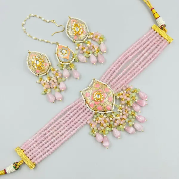 Pink_Meenakari_Kundan_Choker_Necklace_Set_With_Earrings