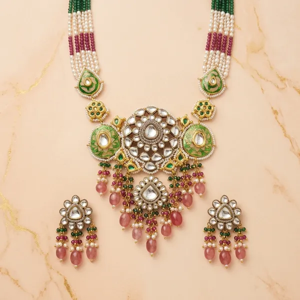 Multicolor_Kundan_Meenakari_Pearl_Necklace_Set_For_Women