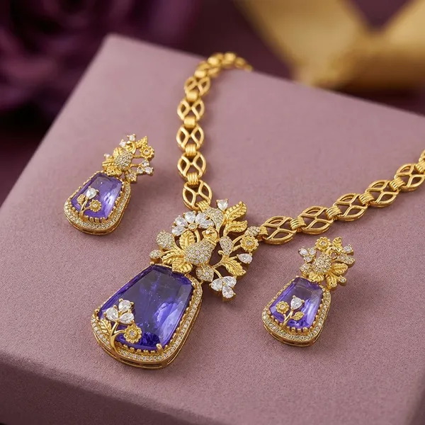 Gold_Plated_Purple_Stone_Floral_Necklace_Set_For_Women