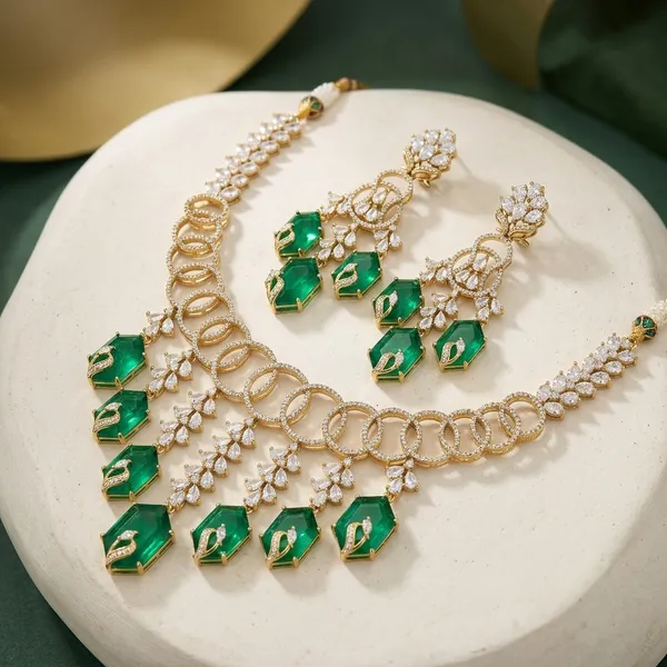 Green_Crystal_Gold_Tone_Statement_Necklace_Set_For_Women