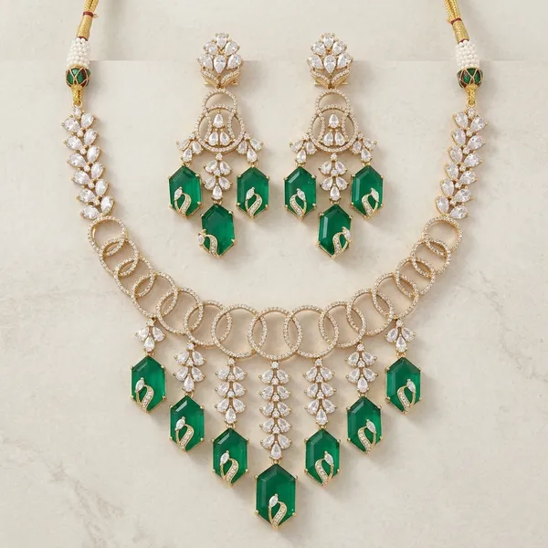 Green_Crystal_Gold_Tone_Statement_Necklace_Set_For_Women