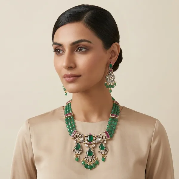 Green_Beaded_Kundan_Peacock_Necklace_Set_For_Women