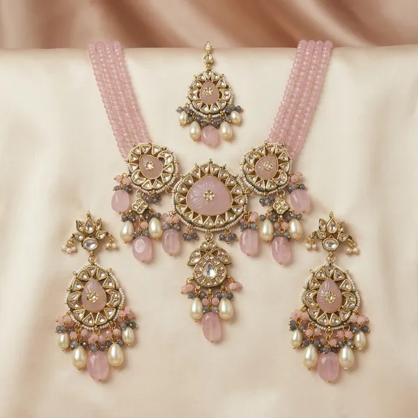 Antique_Gold_Plated_Pink_Stone_Kundan_Meenakari_Necklace_Set