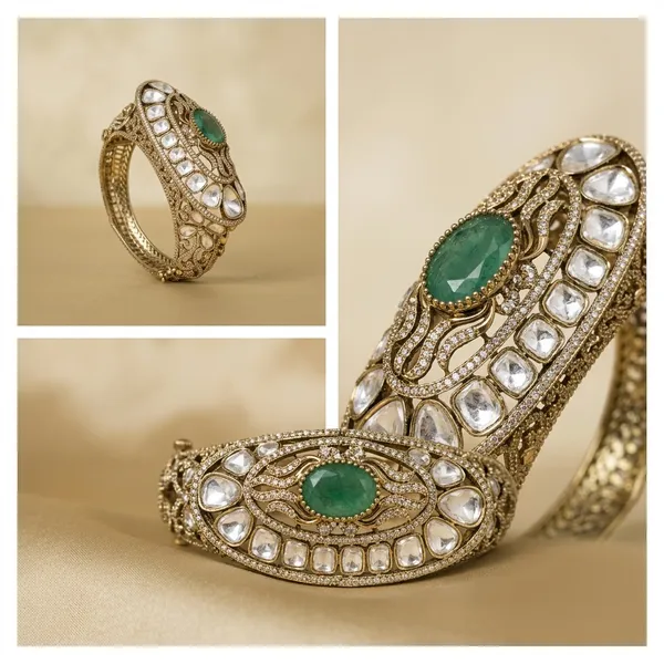 Antique_Gold_Kundan_Bangle_With_Green_Stone_Embellishments