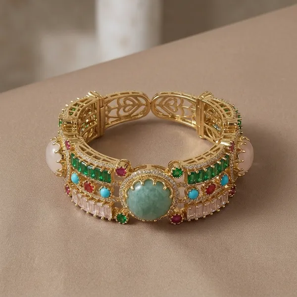 Gold_Plated_Multicolor_Stone_Studded_Adjustable_Bracelet
