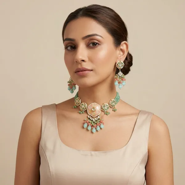 Multicolor_Beaded_Floral_Necklace_Set_With_Earrings_And_Bracelet