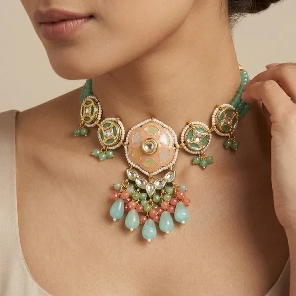 Multicolor_Beaded_Floral_Necklace_Set_With_Earrings_And_Bracelet