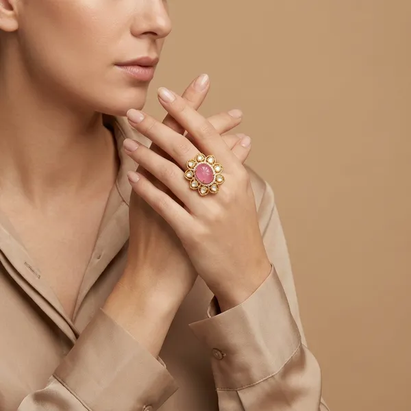 Gold_Plated_Pink_Stone_Polki_Statement_Ring_For_Women