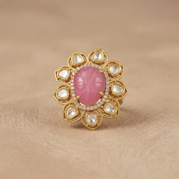 Gold_Plated_Pink_Stone_Polki_Statement_Ring_For_Women