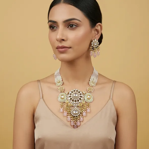 Kundan_Meenakari_Pearl_Necklace_Set_With_Pink_Beads