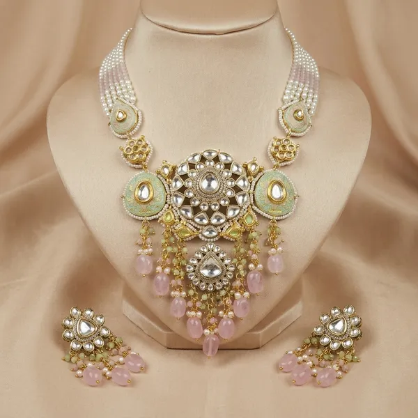 Kundan_Meenakari_Pearl_Necklace_Set_With_Pink_Beads