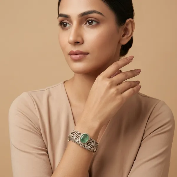 Antique_Silver_Tone_Bangle_With_Green_Stone_Accent