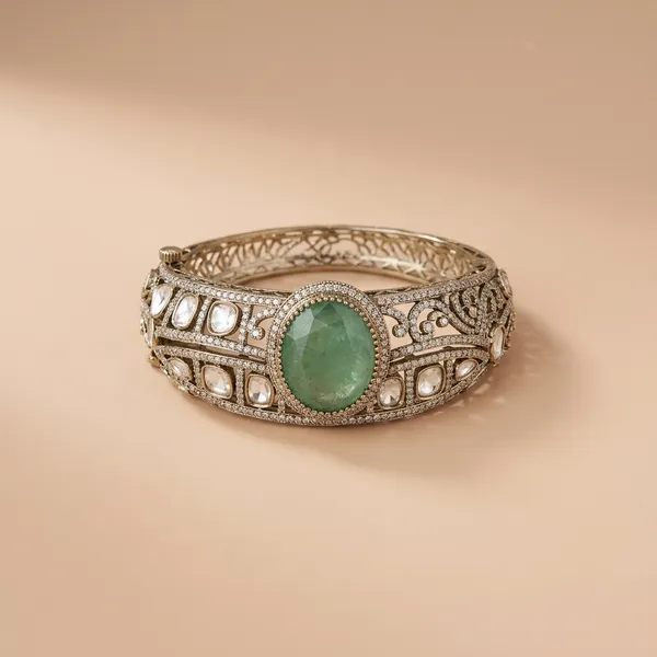Antique_Silver_Tone_Bangle_With_Green_Stone_Accent