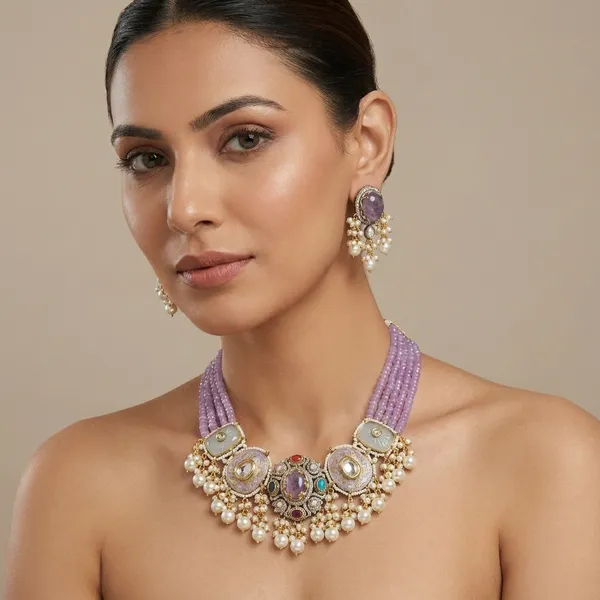 Purple_Stone_Brass_Pearl_Drop_Choker_Necklace_Set_For_Women