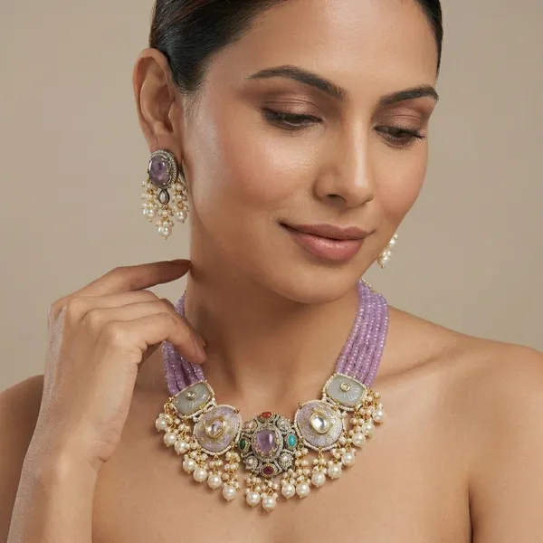 Purple_Stone_Brass_Pearl_Drop_Choker_Necklace_Set_For_Women