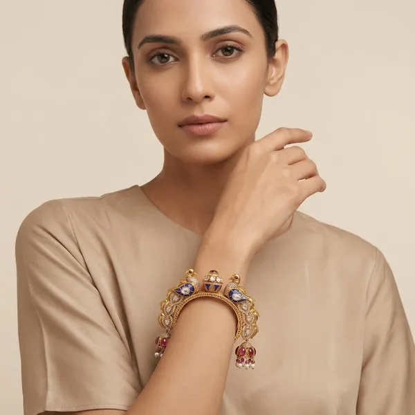 Golden_Peacock_Motif_Kundan_Bangle_For_Women
