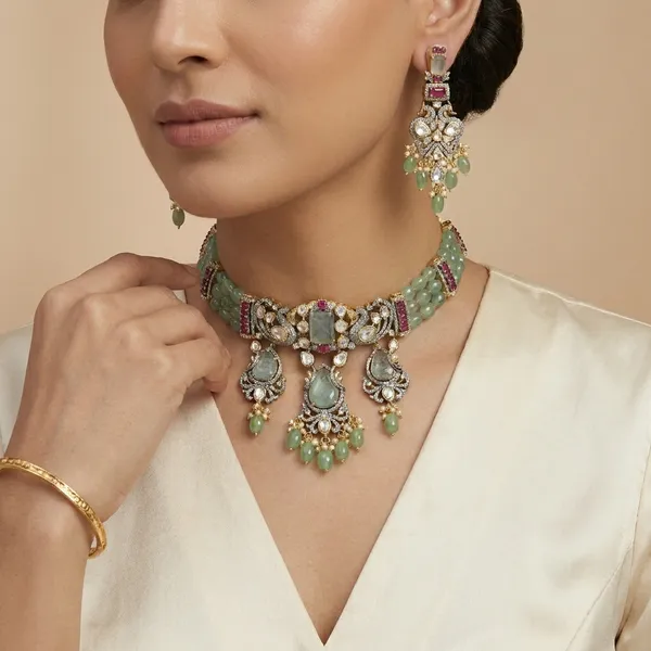 Green_Beaded_Stone_Studded_Brass_Necklace_And_Earrings_Set_For_Women