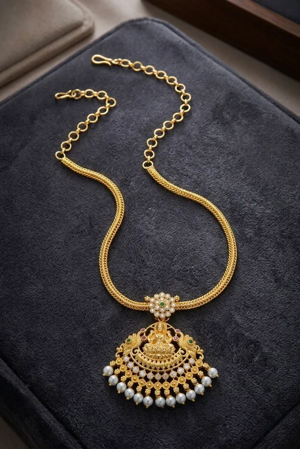 Gold_Toned_Temple_Pendant_Necklace_With_Pearl_Drops