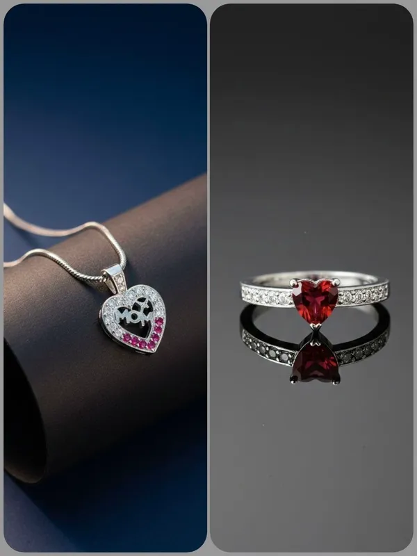 Heart_Shaped_Fashion_Jewellery_Set__Pendant_Necklace_And_Ring_With_Crystal_Embellishments_Pack_Of_2