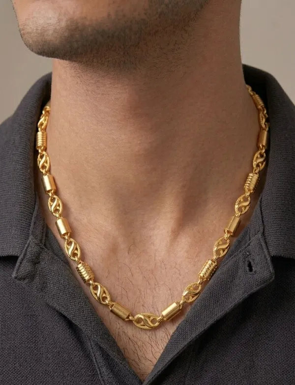 Gold_Plated_Mixed_Link_Chain_Necklace_For_Men