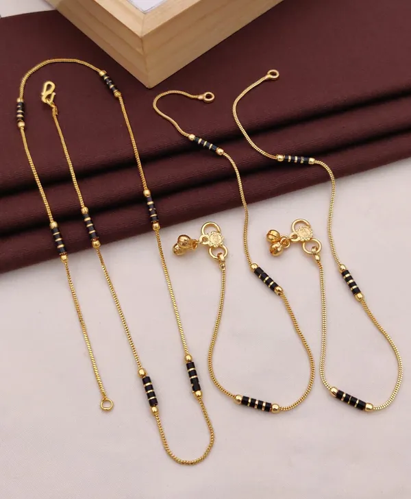 Gold_Plated_Black_Mino_Beaded_Long_Mangalsutra_Chin_With_Same_Anklet__Set_Combo_Pack_Of_2