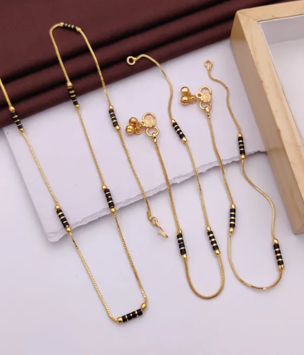 Gold_Plated_Black_Mino_Beaded_Long_Mangalsutra_Chin_With_Same_Anklet__Set_Combo_Pack_Of_2