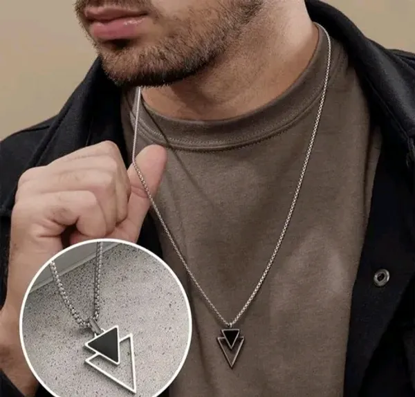 Geometric_Triangle_Pendant_Necklace_For_Men__Stainless_Steel_Chain_With_Black_And_Silver_Design