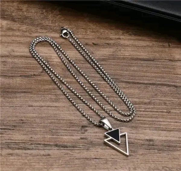 Geometric_Triangle_Pendant_Necklace_For_Men__Stainless_Steel_Chain_With_Black_And_Silver_Design