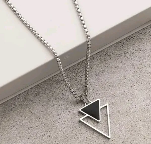 Geometric_Triangle_Pendant_Necklace_For_Men__Stainless_Steel_Chain_With_Black_And_Silver_Design