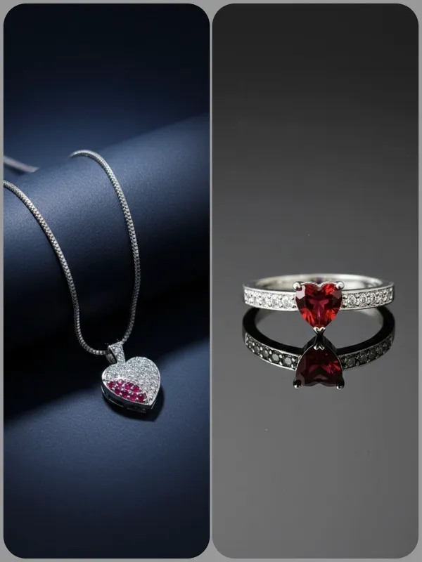 Sparkling_Heart_Necklace_And_Ring_Set__Silver_Tone_Jewellery_Combo_Pack_Of_2
