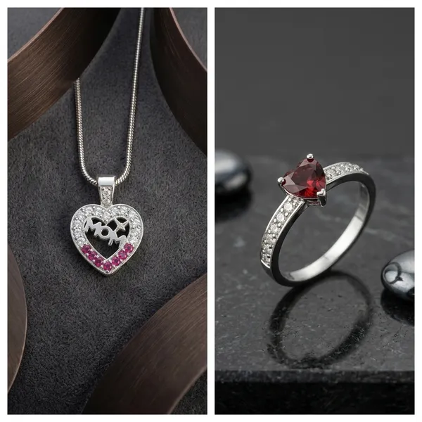 Heart_Shaped_Fashion_Jewellery_Set__Pendant_Necklace_And_Ring_With_Crystal_Embellishments_Pack_Of_2
