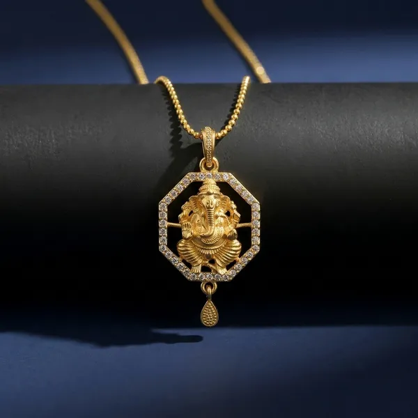 Traditional_Gold_Plated_Ganesha_Pendant_Necklace_With_Cubic_Zirconia_Border