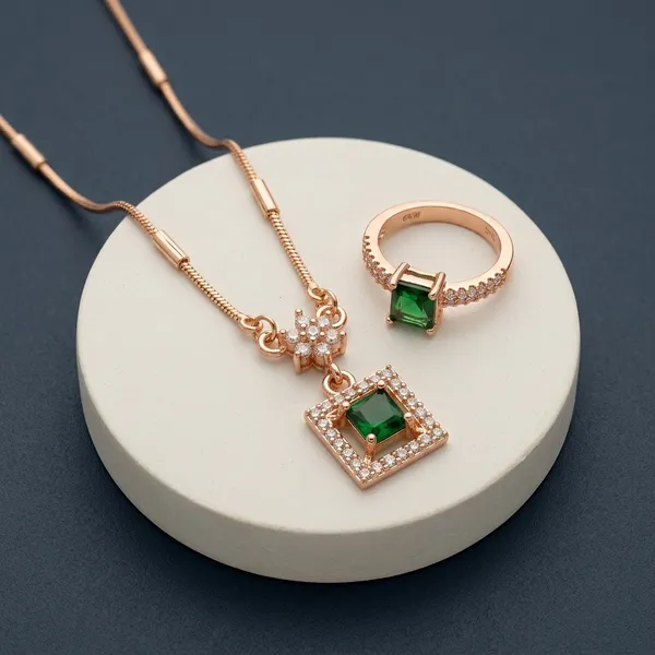 Green_Stone_Pendant_Necklace_With_Ring_Set_Pack_Of_2
