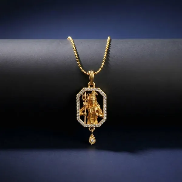 Gold_Plated_Deity_Pendant_Necklace_With_Cz_Stone_Border