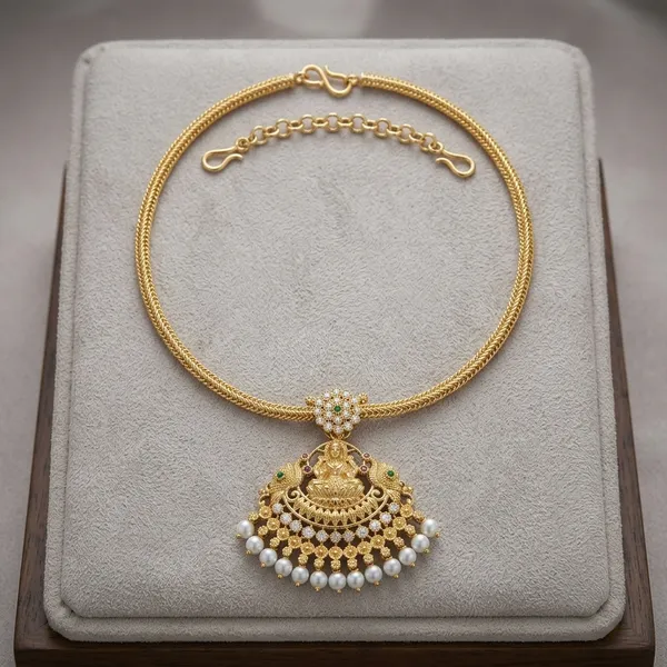 Gold_Toned_Temple_Pendant_Necklace_With_Pearl_Drops