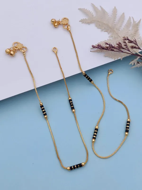 Gold_Plated_Black_Beaded_Chain_Anklet_Pair_With_Decorative_Charms.