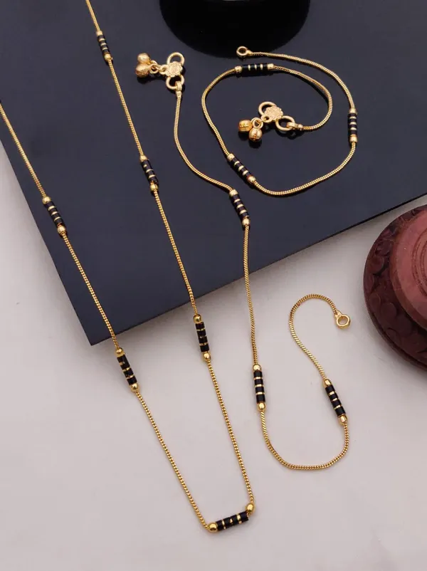 Gold_Plated_Black_Mino_Beaded_Long_Mangalsutra_Chin_With_Same_Anklet__Set_Combo_Pack_Of_2
