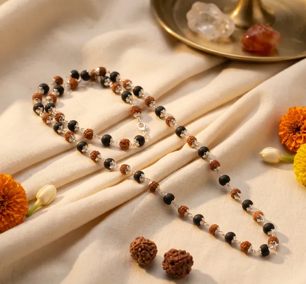 Sacred_Divya_Raksha_Rudraksha_Karungali_Mala_Silver_Capped_108_Bead_Meditation_Necklace_|_Balance_&_Protection