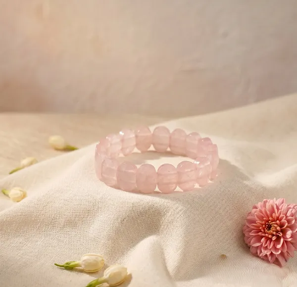 Exquisite_Rose_Quartz_Flat_Beaded_Bracelet_|_Healing_&_Clarity