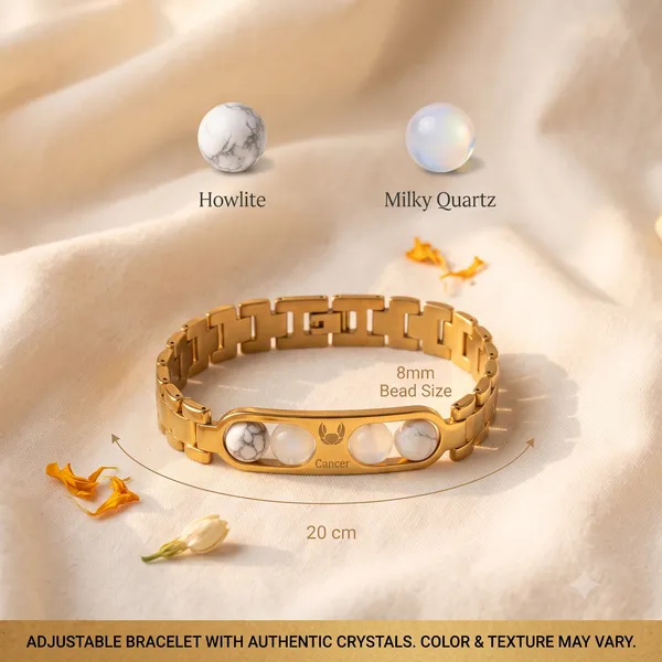 Cancer_Zodiac_Golden_Metal_Crystal_Bracelet_–_Howlite_&_Milky_Quartz_Combo