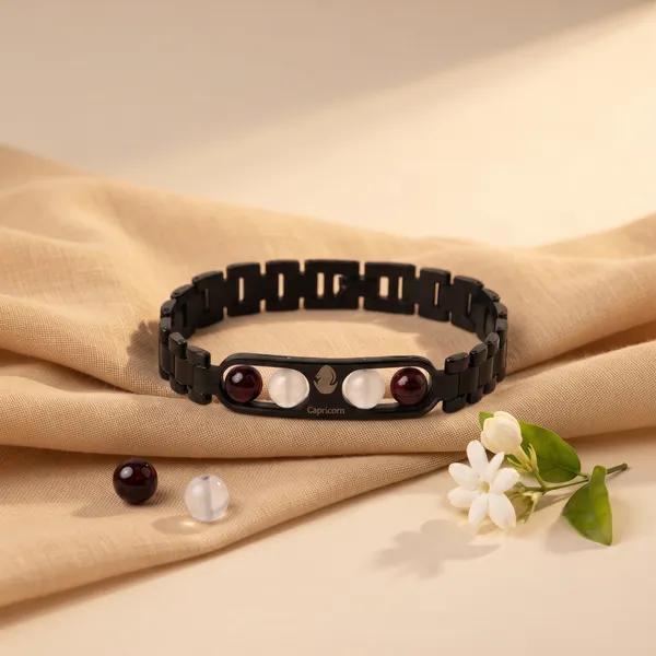 Capricorn_Zodiac_Metal_Bracelet_–_Garnet_&_Milky_Quartz_|_GemsForever