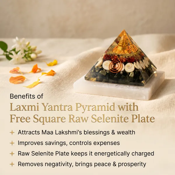 Exquisite_Laxmi_Yantra_Pyramid_With_Free_Square_Raw_Selenite_Plate_|_Balance_&_Protection