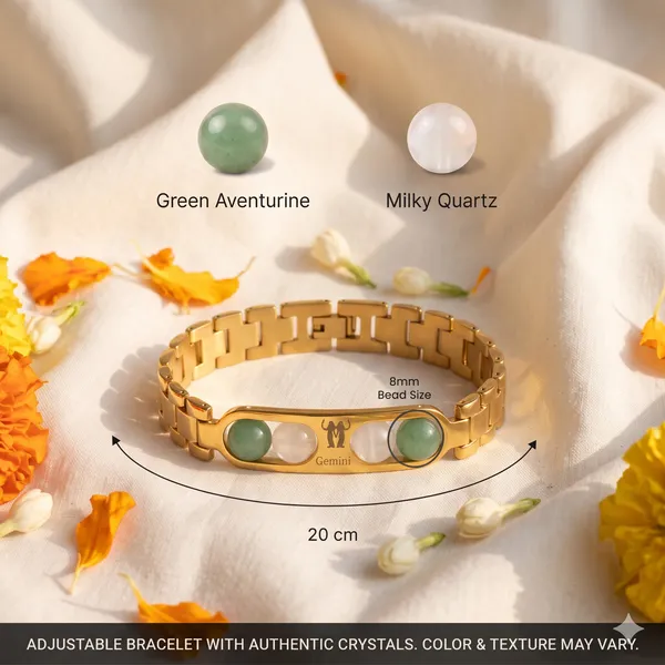 Gemini_Zodiac_Gold_Bracelet_–_Green_Aventurine_&_Milky_Quartz