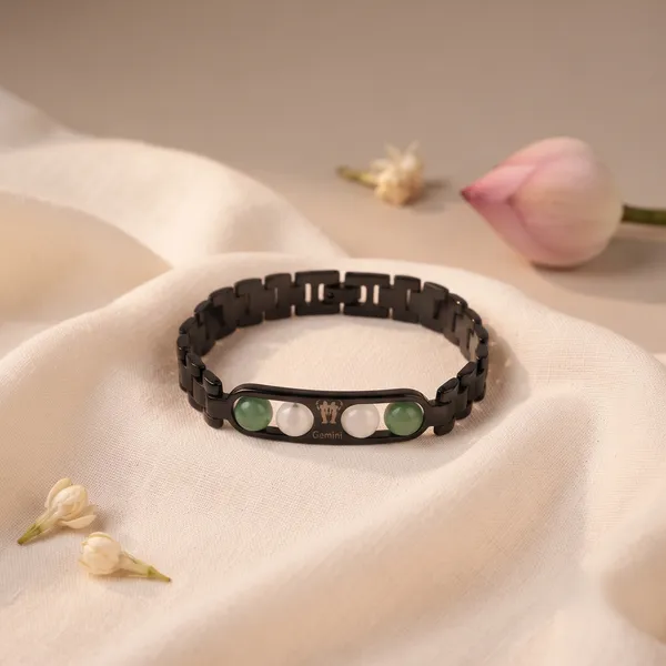Gemini_Zodiac_Metal_Bracelet_–_Green_Aventurine_&_Milky_Quartz_|_GemsForever