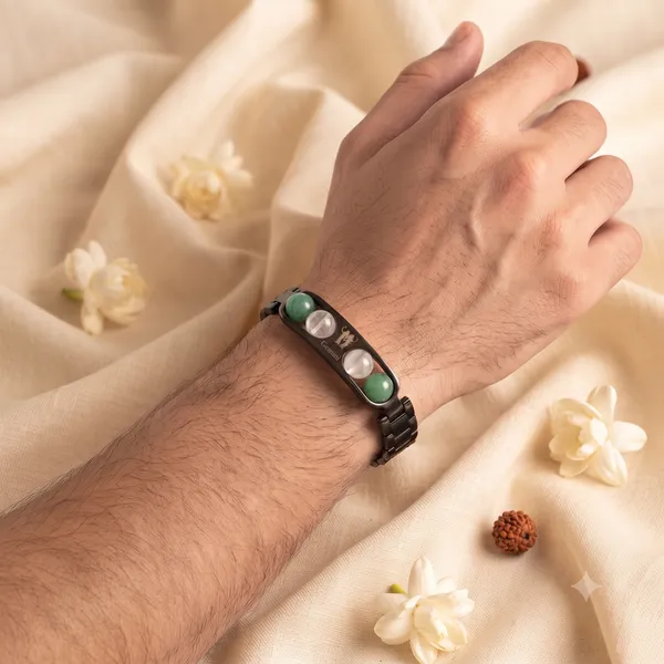 Gemini_Zodiac_Metal_Bracelet_–_Green_Aventurine_&_Milky_Quartz_|_GemsForever