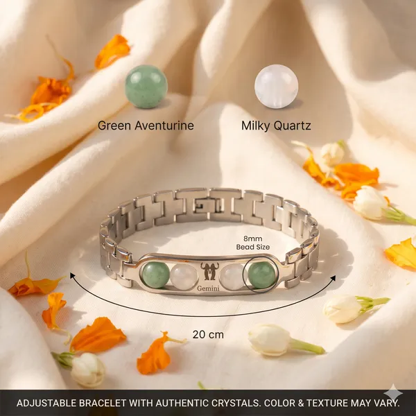 Gemini_Zodiac_Silver_Bracelet_–_Green_Aventurine_&_Milky_Quartz